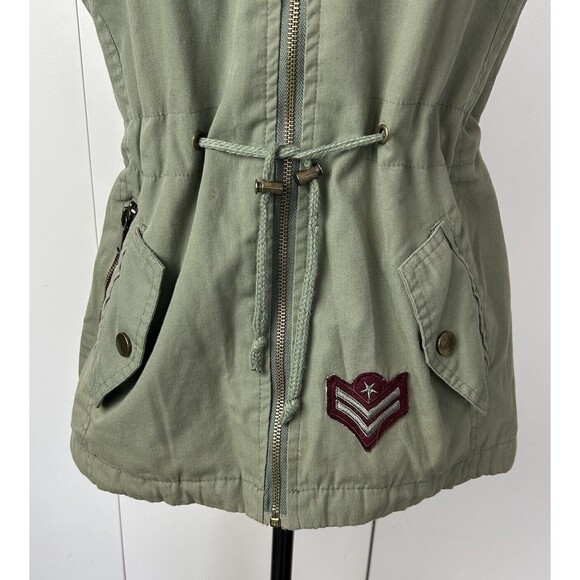 YMI Collection Removable Hood Full Zip pockets Cargo Vest Jacket Sz S Army Green - Picture 2 of 9